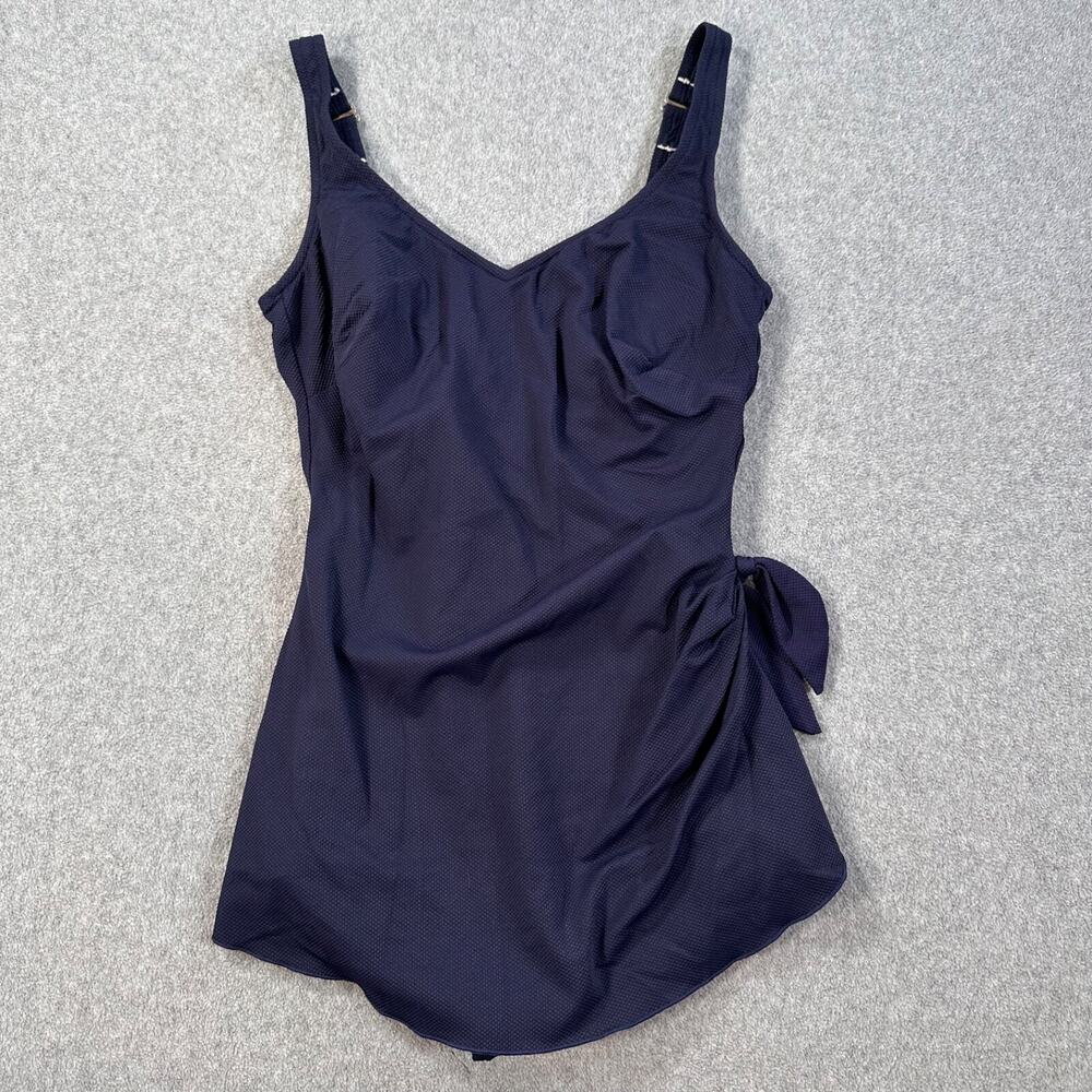 Roxanne Classics One Piece Swimsuit Women's Bra Size 16/38C Navy Blue Faux Wrap
